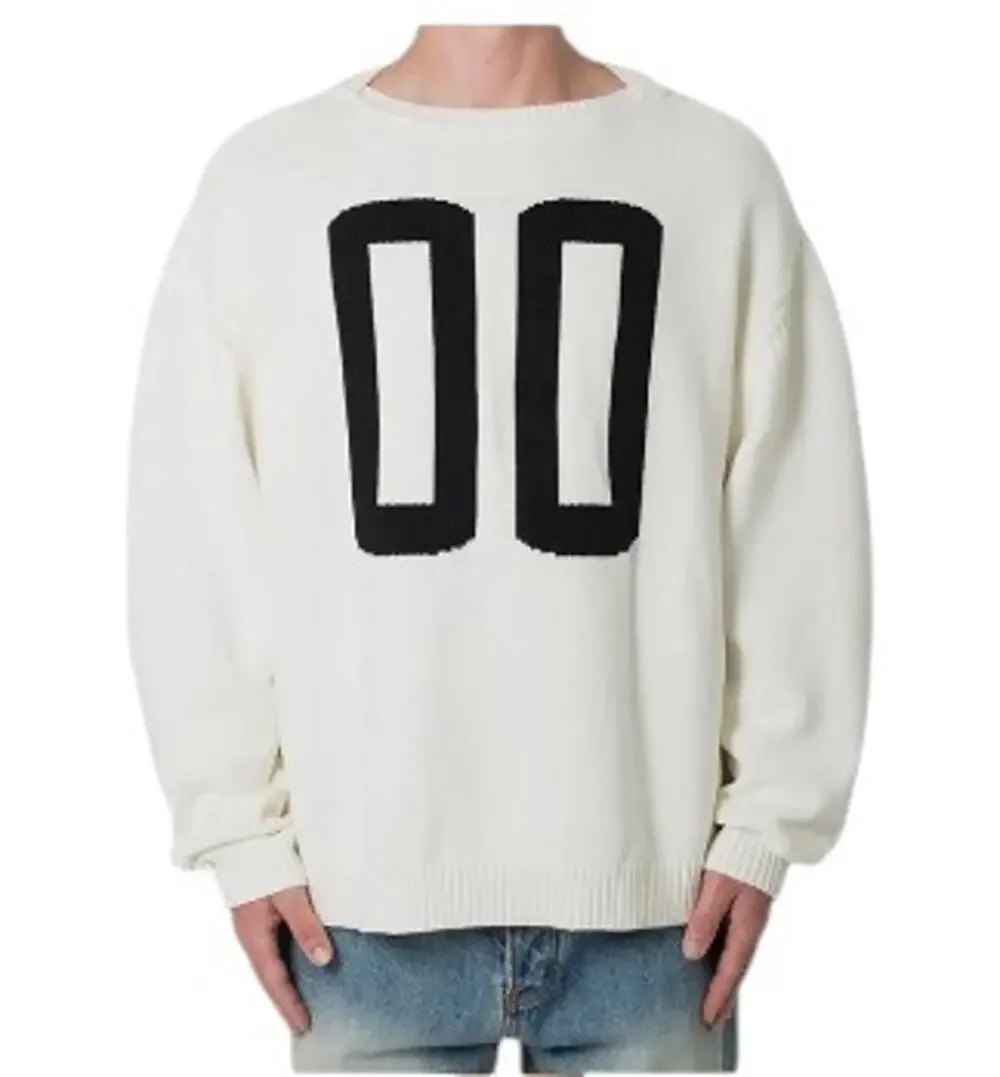 MNML Men's Large Varsity Knit Sweater Off-White w/ Bold Black